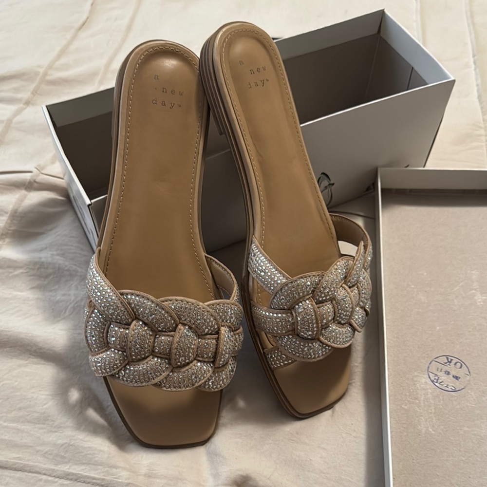 A New Day Women's Brown Braided Bling Sandals